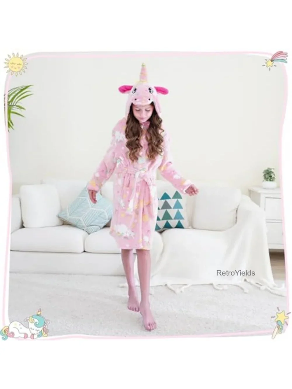 Girls Glow in Dark Unicorn Robe Ultra-Soft Hooded Bathrobe Flannel Ages 5-10